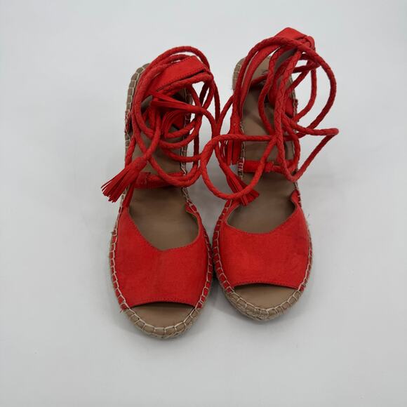 Merona Maren Lace Up Wedge Espadrille Strappy Wedge Heels Sandals Red Orange 9 - Picture 6 of 10